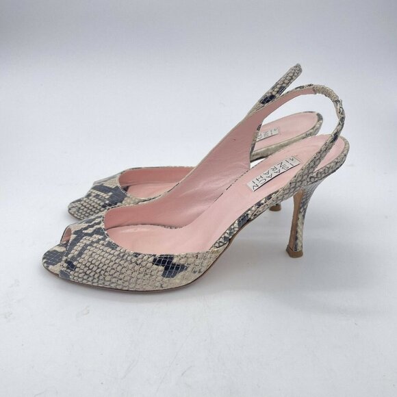 Isaac Mizrahi Women Slingback Heels Peep Toe Genuine Leather Animal Print Size 8 - Picture 3 of 6
